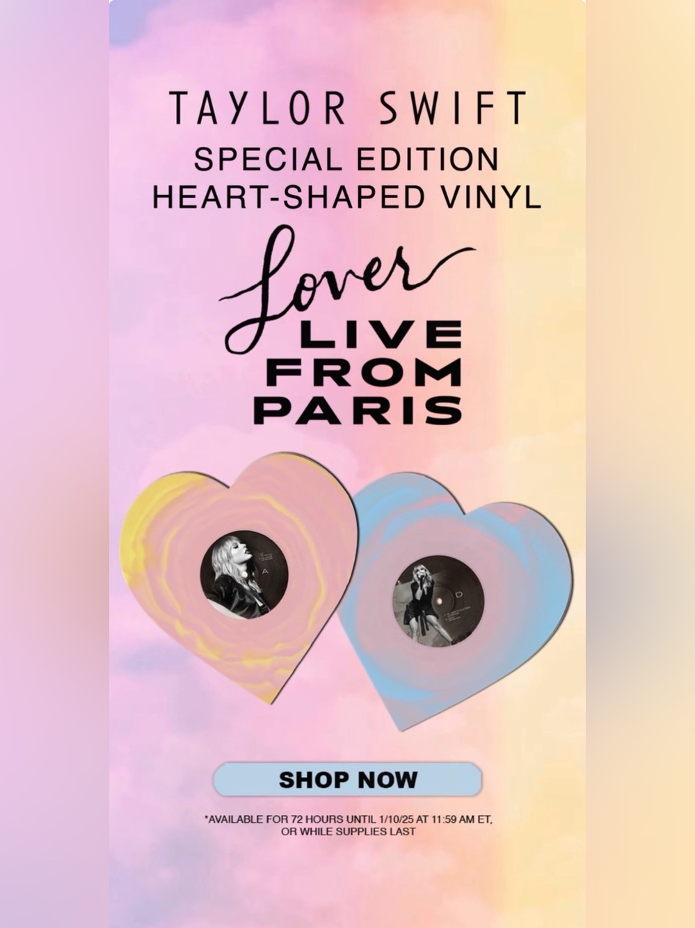 Taylor Swift Lover Live from Paris heart shaped vinyl